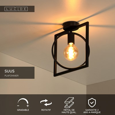 Lucide SUUS - Plafonnier - 1xE27 - Noir